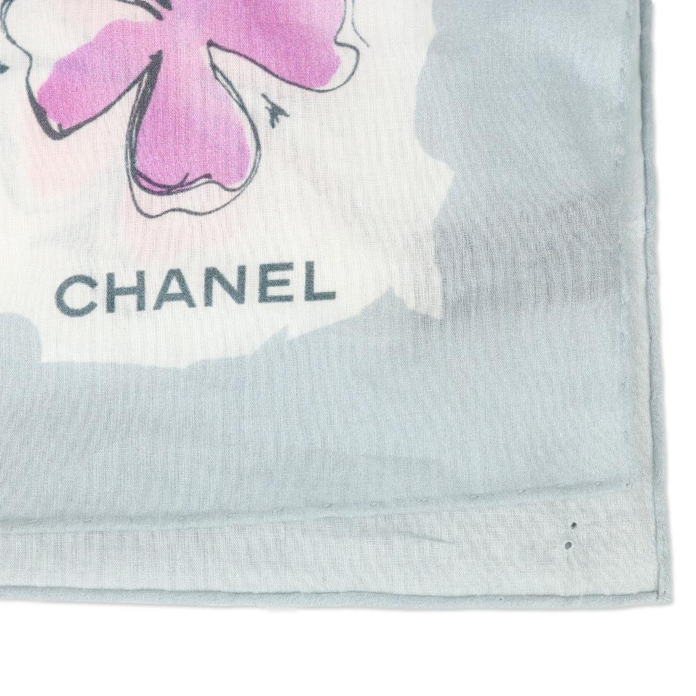 Chanel Grey CC Camellia Clover Heart Silk Scarf