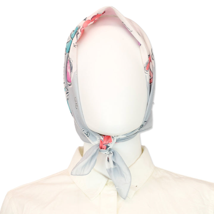 Chanel Grey CC Camellia Clover Heart Silk Scarf