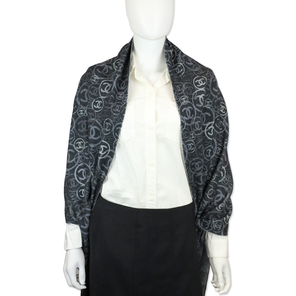 Chanel Grey CC Cashmere Scarf