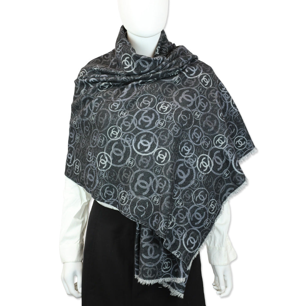 Chanel Grey CC Cashmere Scarf