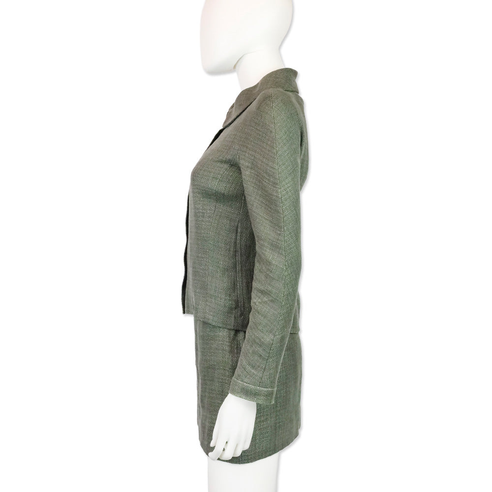 Chanel Grey Linen Zip Up Jacket & Mini Skirt Set