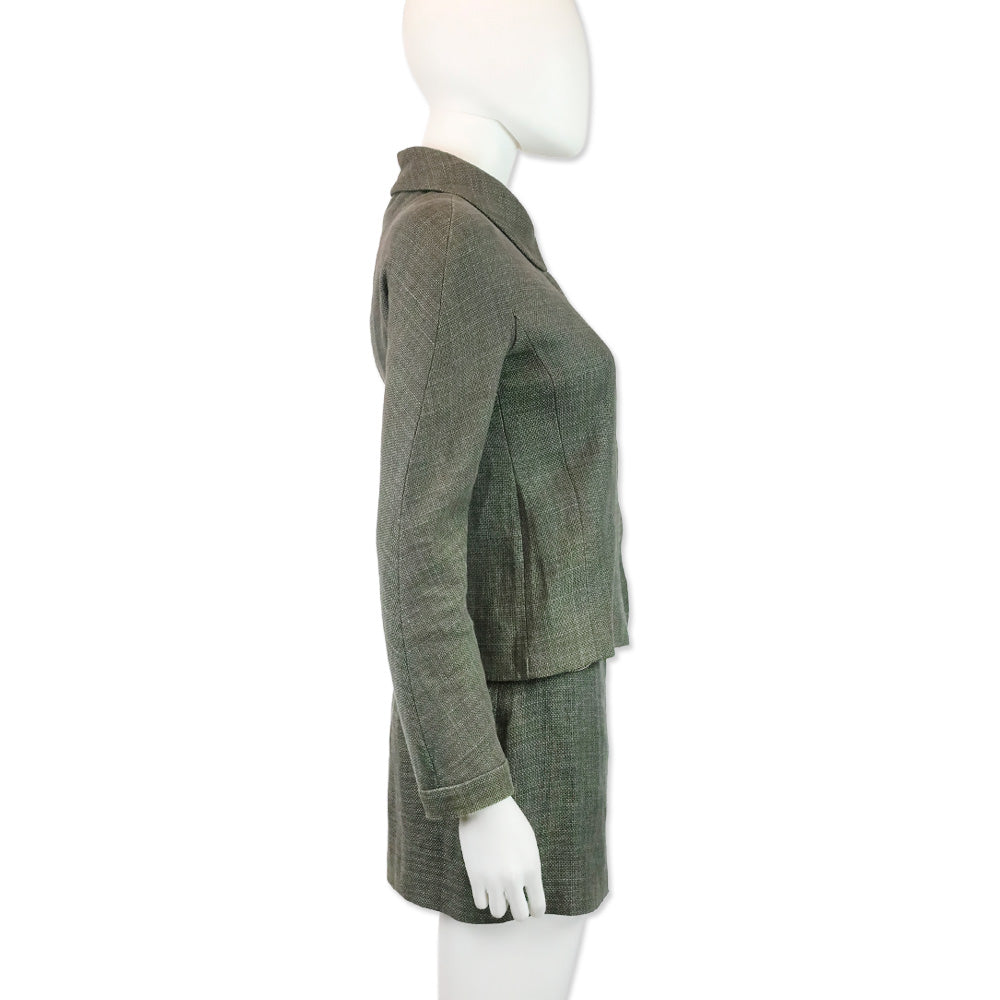 Chanel Grey Linen Zip Up Jacket & Mini Skirt Set