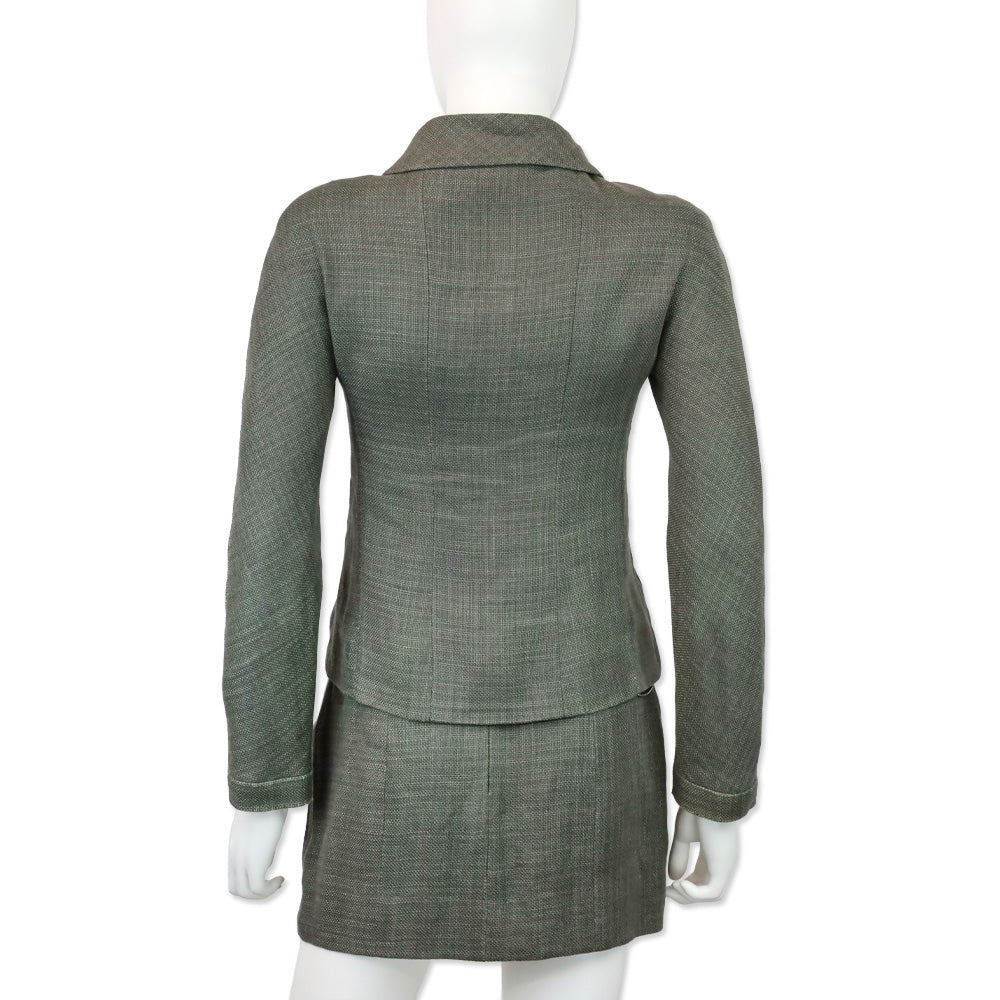 Chanel Grey Linen Zip Up Jacket & Mini Skirt Set
