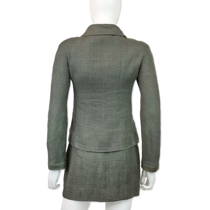 Chanel Grey Linen Zip Up Jacket & Mini Skirt Set