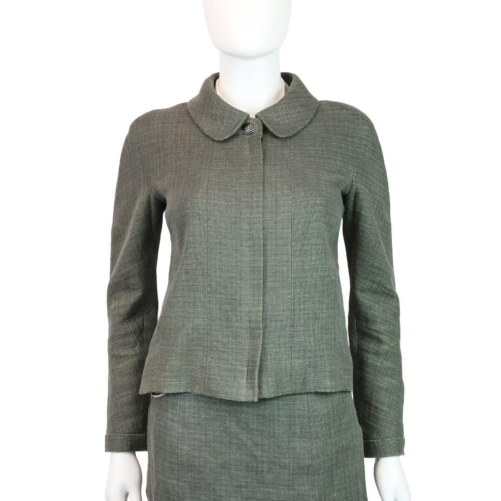 Chanel Grey Linen Zip Up Jacket & Mini Skirt Set