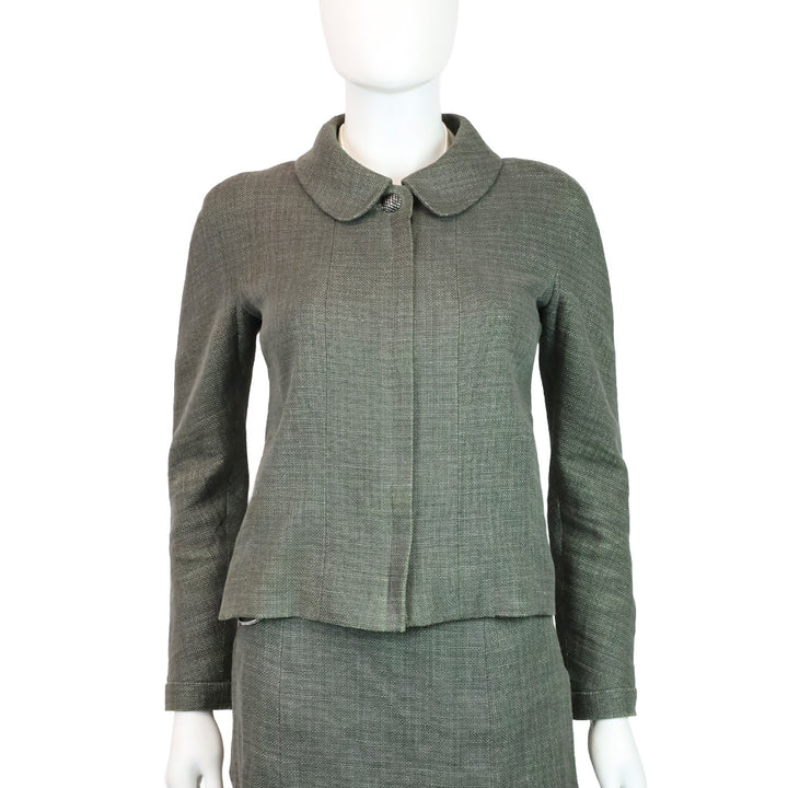 Chanel Grey Linen Zip Up Jacket & Mini Skirt Set