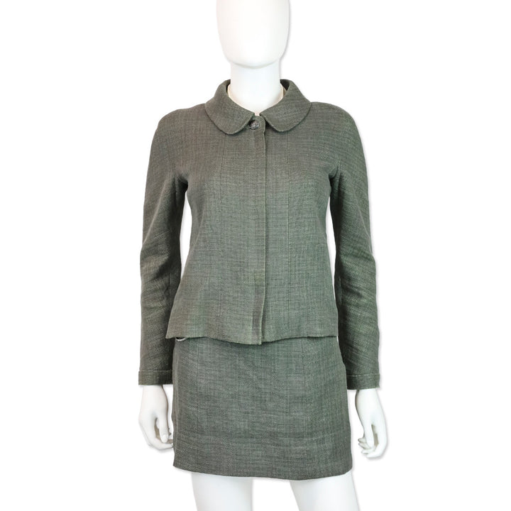Chanel Grey Linen Zip Up Jacket & Mini Skirt Set