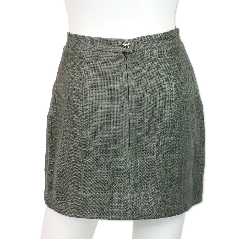 Chanel Grey Linen Zip Up Jacket & Mini Skirt Set