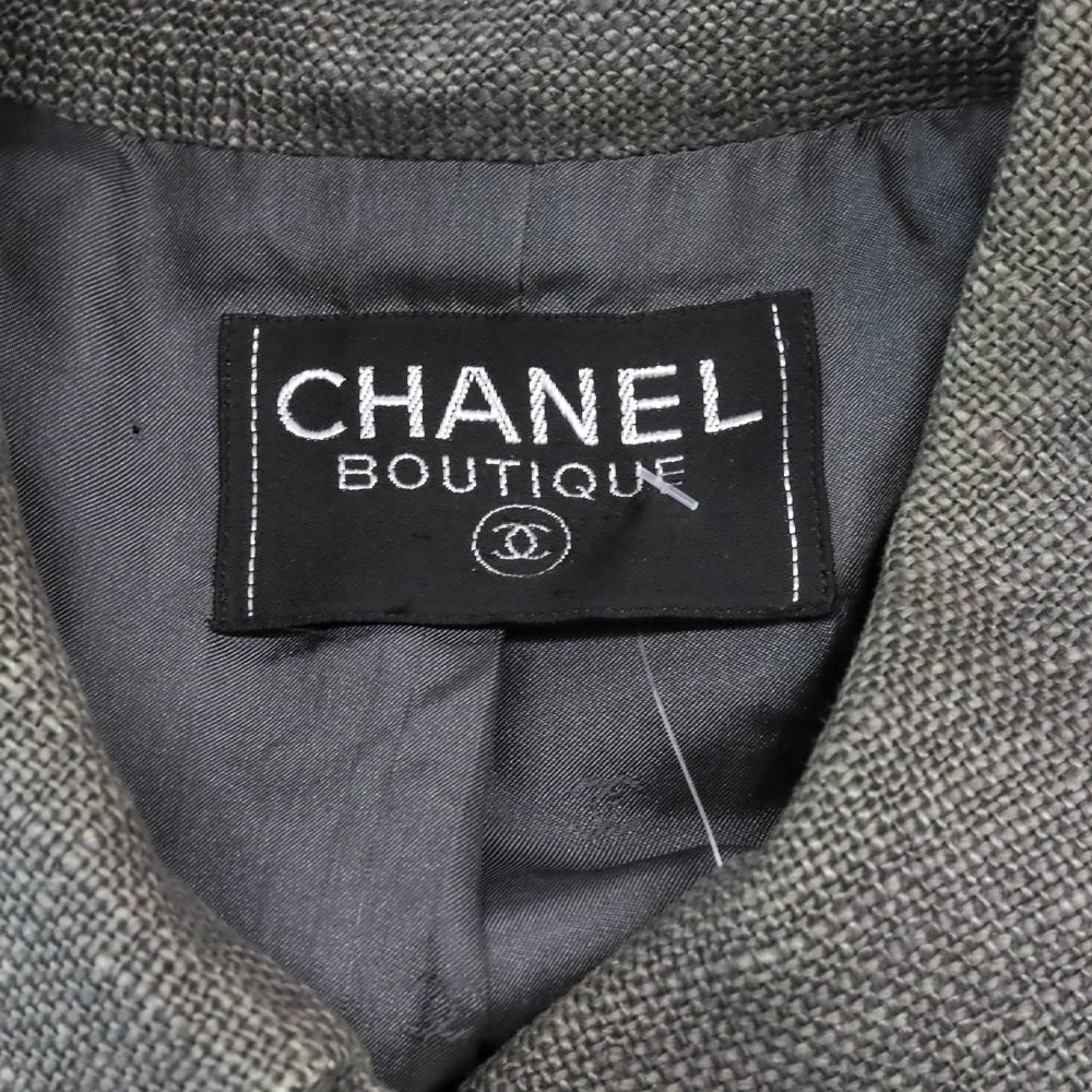 Chanel Grey Linen Zip Up Jacket & Mini Skirt Set