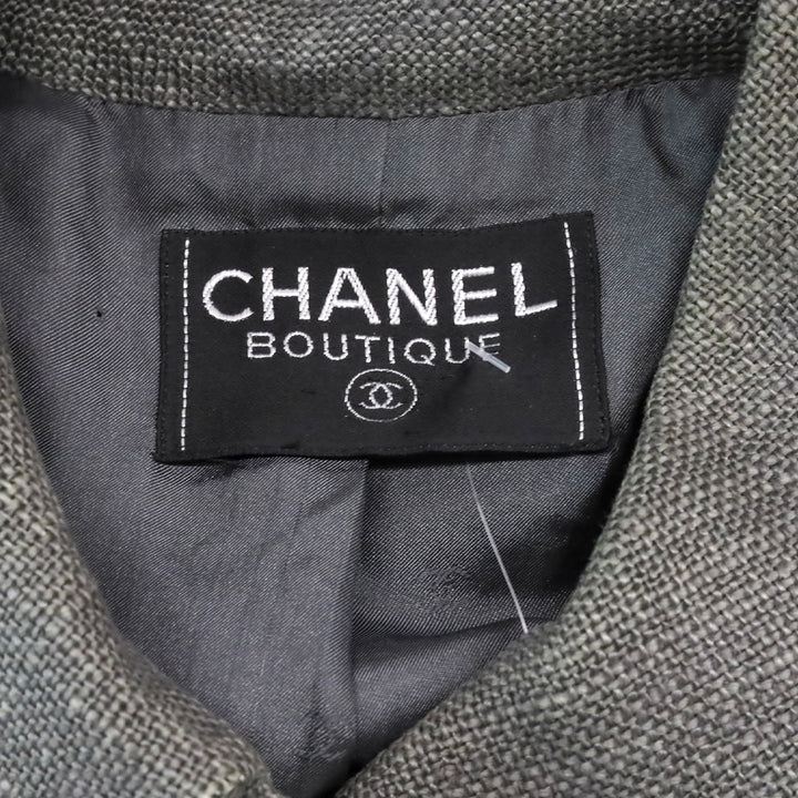 Chanel Grey Linen Zip Up Jacket & Mini Skirt Set