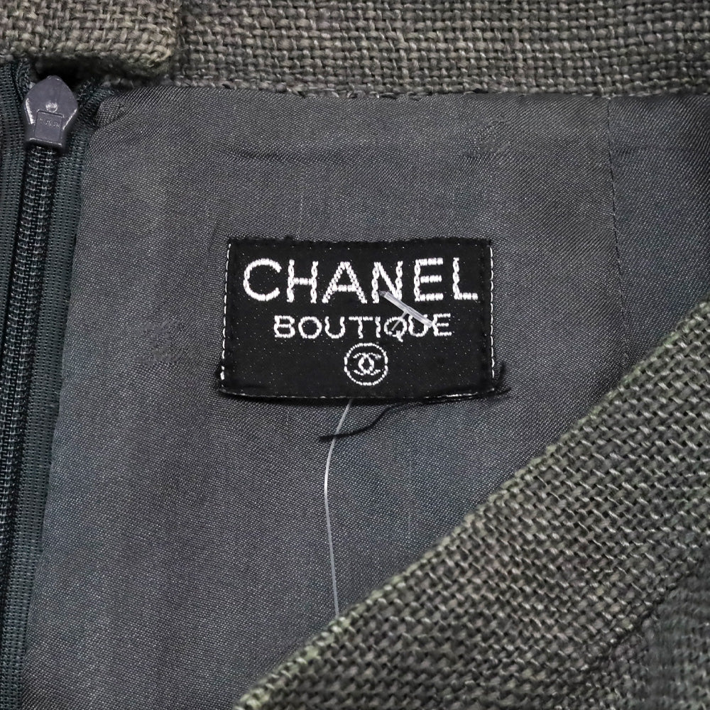 Chanel Grey Linen Zip Up Jacket & Mini Skirt Set
