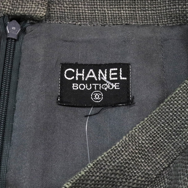 Chanel Grey Linen Zip Up Jacket & Mini Skirt Set