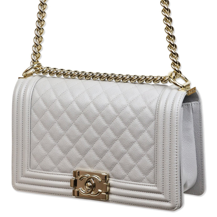 Chanel Grey Quilted Caviar Leather Medium Boy Bag