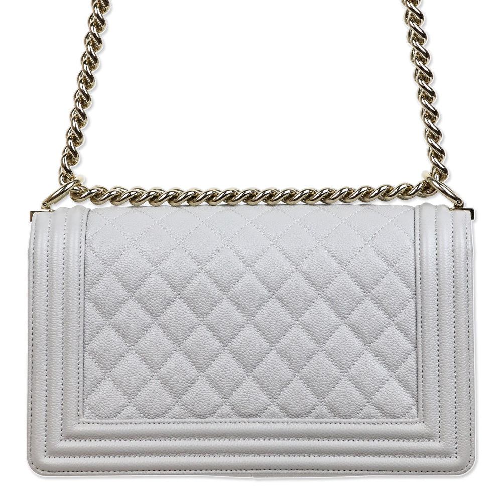 Chanel Grey Quilted Caviar Leather Medium Boy Bag