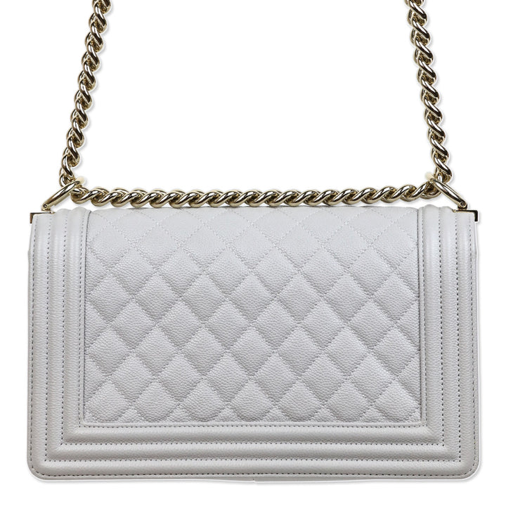 Chanel Grey Quilted Caviar Leather Medium Boy Bag