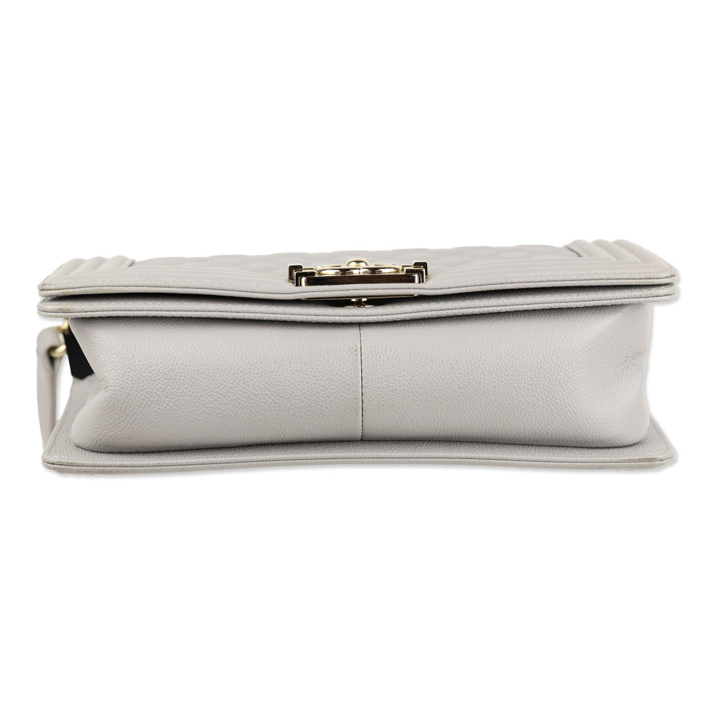 Chanel Grey Quilted Caviar Leather Medium Boy Bag