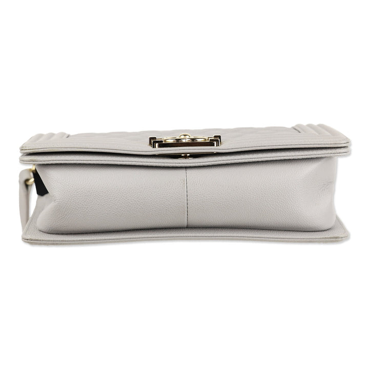 Chanel Grey Quilted Caviar Leather Medium Boy Bag
