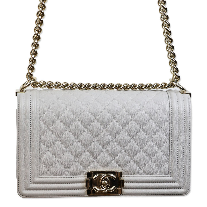 Chanel Grey Quilted Caviar Leather Medium Boy Bag