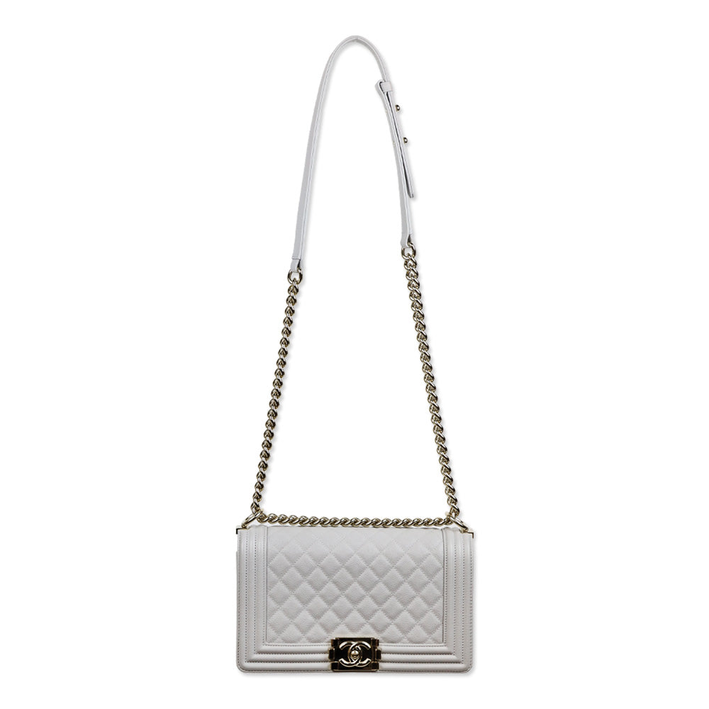 Chanel Grey Quilted Caviar Leather Medium Boy Bag
