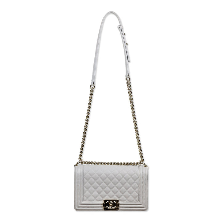 Chanel Grey Quilted Caviar Leather Medium Boy Bag