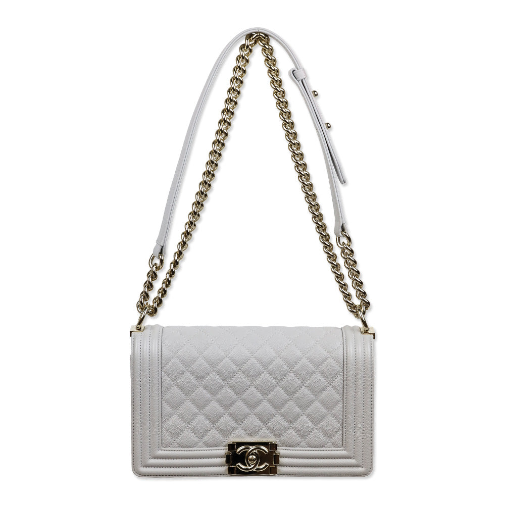Chanel Grey Quilted Caviar Leather Medium Boy Bag
