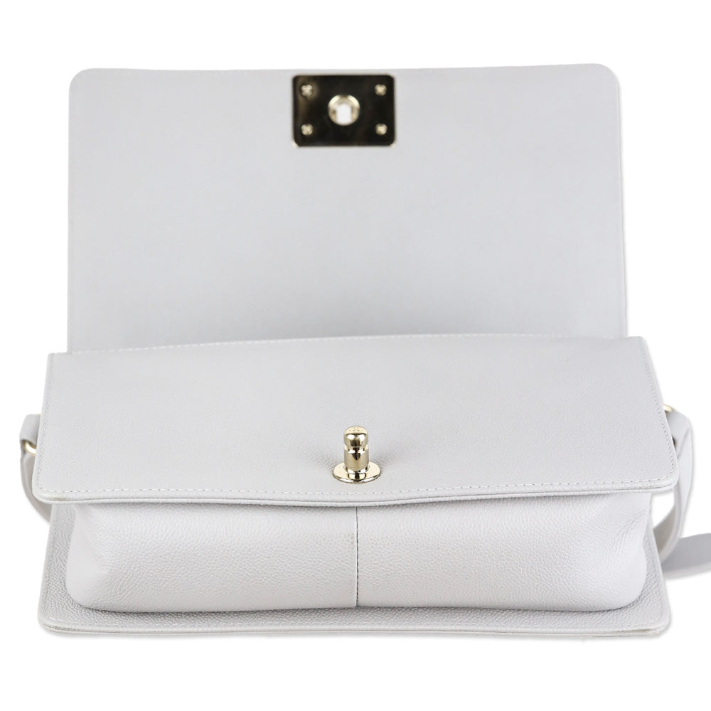 Chanel Grey Quilted Caviar Leather Medium Boy Bag
