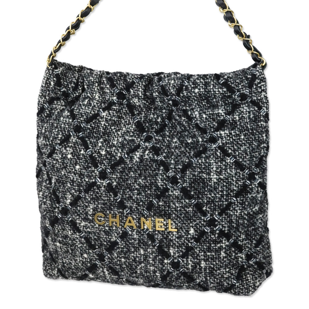 Chanel Grey/Black 22 Tweed Hobo Bag