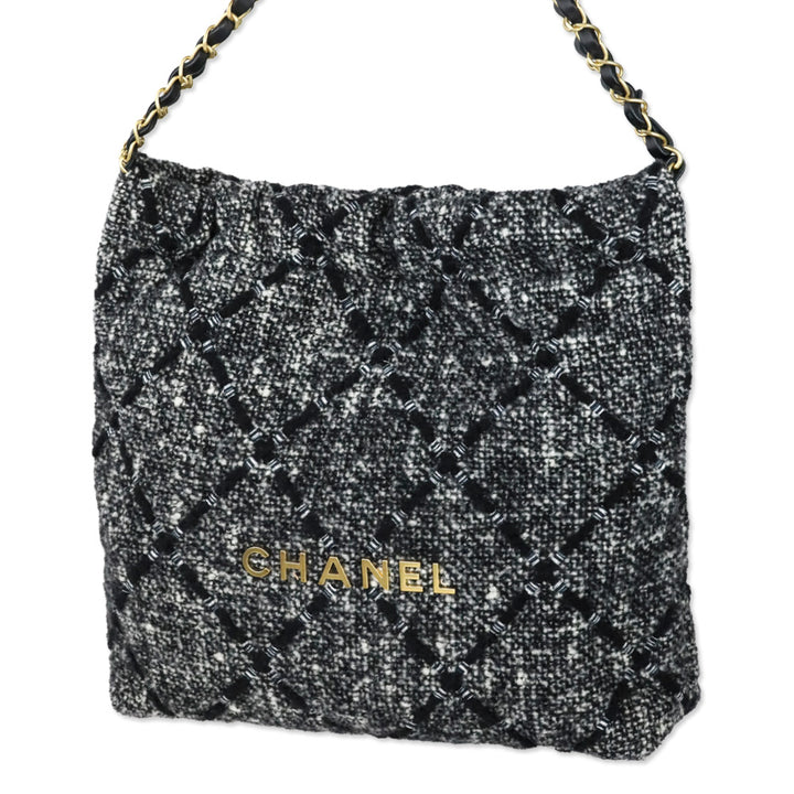 Chanel Grey/Black 22 Tweed Hobo Bag