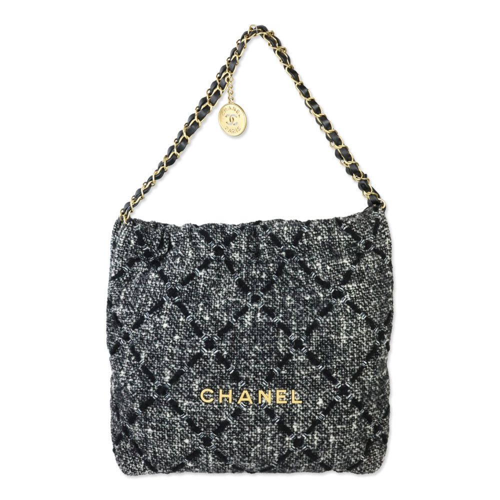 Chanel Grey/Black 22 Tweed Hobo Bag