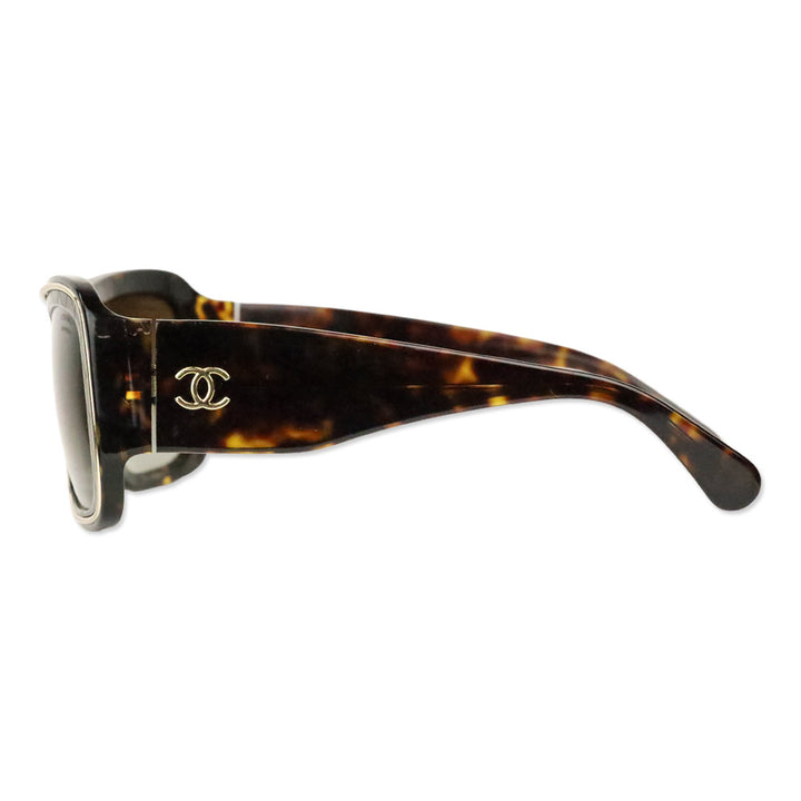 Chanel Havana Quilted Acetate Gold Trim Shield Sunglasses