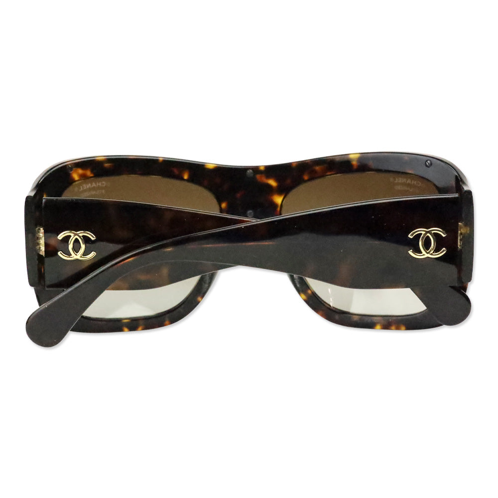 Chanel Havana Quilted Acetate Gold Trim Shield Sunglasses
