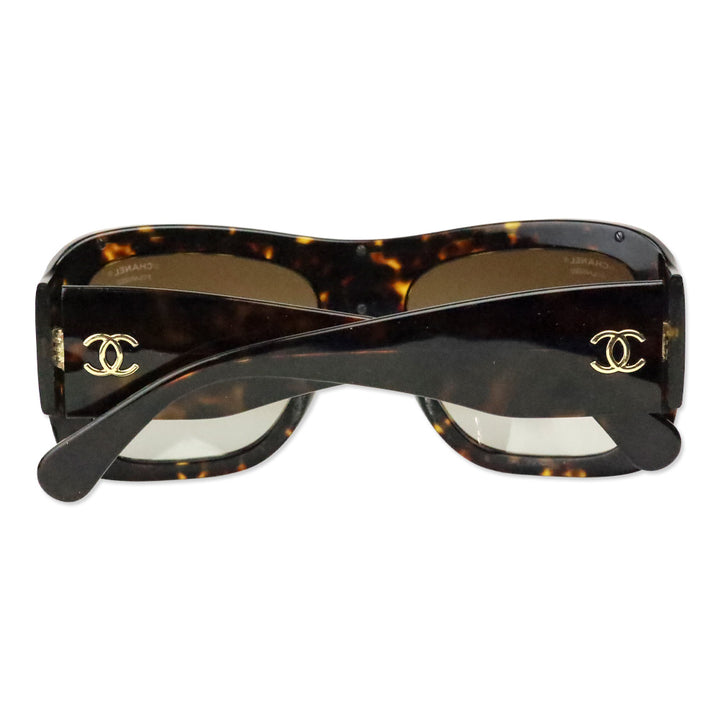 Chanel Havana Quilted Acetate Gold Trim Shield Sunglasses