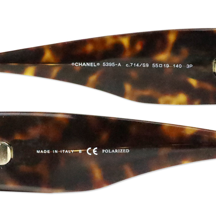Chanel Havana Quilted Acetate Gold Trim Shield Sunglasses
