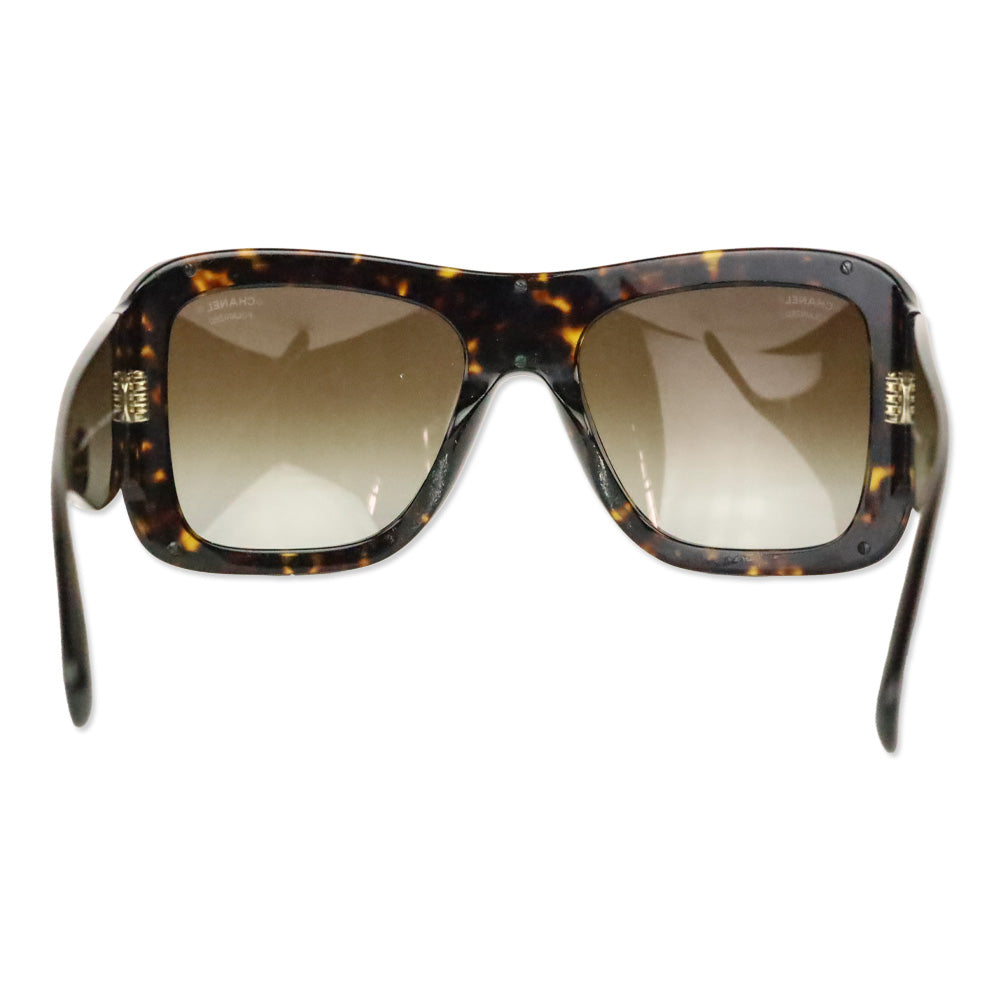 Chanel Havana Quilted Acetate Gold Trim Shield Sunglasses