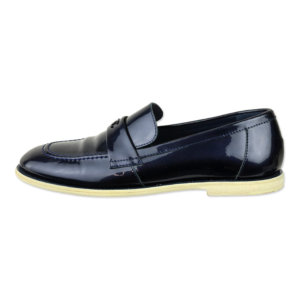 Chanel Iridescent Blue Patent Leather CC Penny Loafers