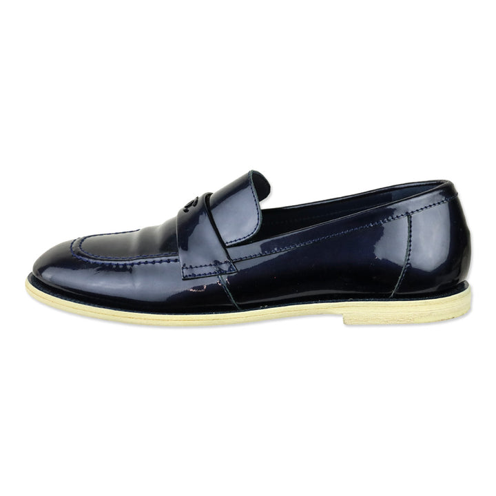 Chanel Iridescent Blue Patent Leather CC Penny Loafers