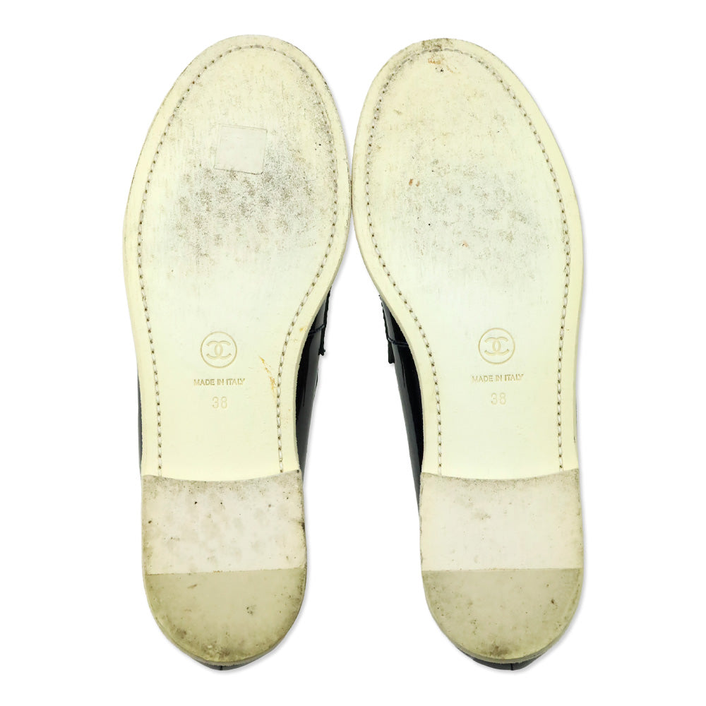 Chanel Iridescent Blue Patent Leather CC Penny Loafers