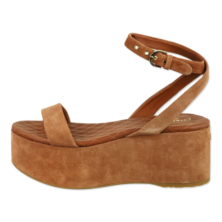 Chanel Light Brown Suede Calfskin Platform Wedge Sandals