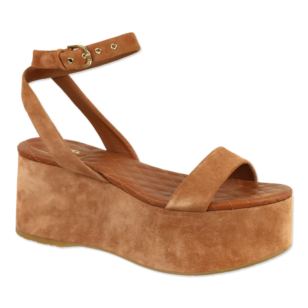 Chanel Light Brown Suede Calfskin Platform Wedge Sandals