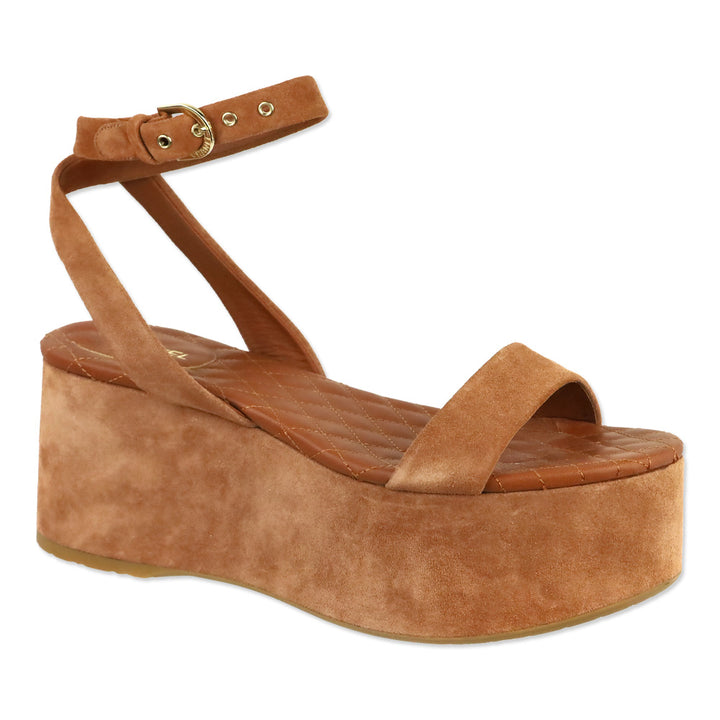 Chanel Light Brown Suede Calfskin Platform Wedge Sandals