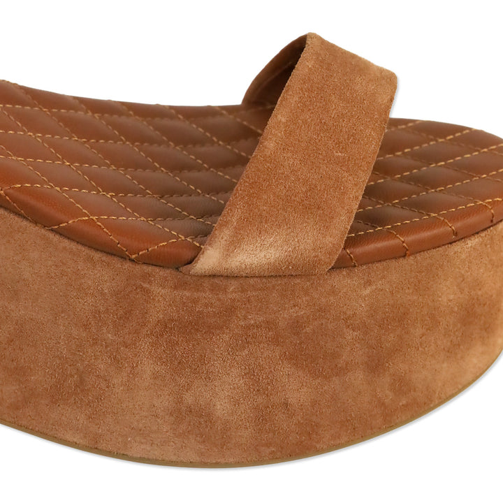 Chanel Light Brown Suede Calfskin Platform Wedge Sandals