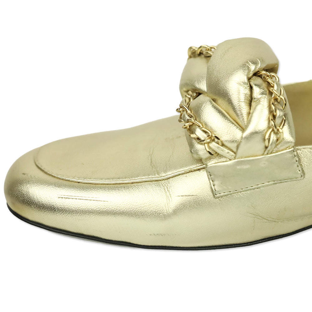 Chanel Metallic Gold Leather Braided Chain Mules