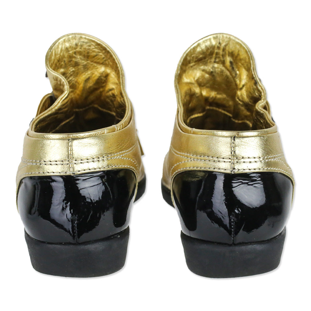 Chanel Metallic Gold Leather/Black Patent Cap Toe Lace-Up Sneakers