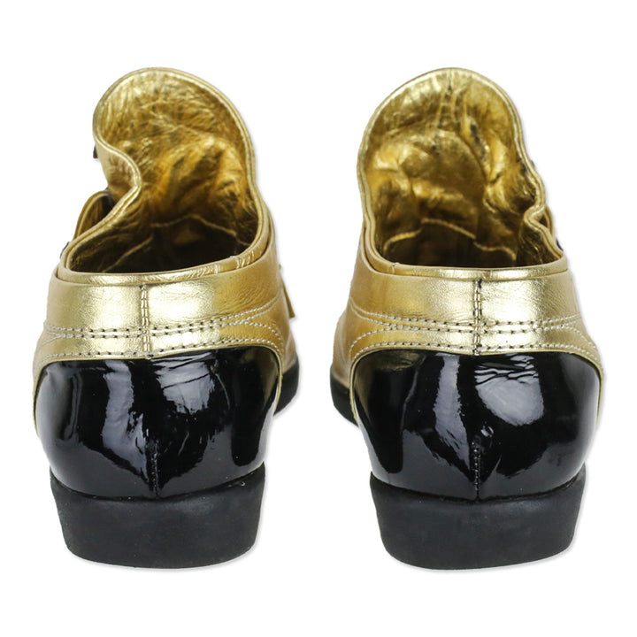 Chanel Metallic Gold Leather/Black Patent Cap Toe Lace-Up Sneakers