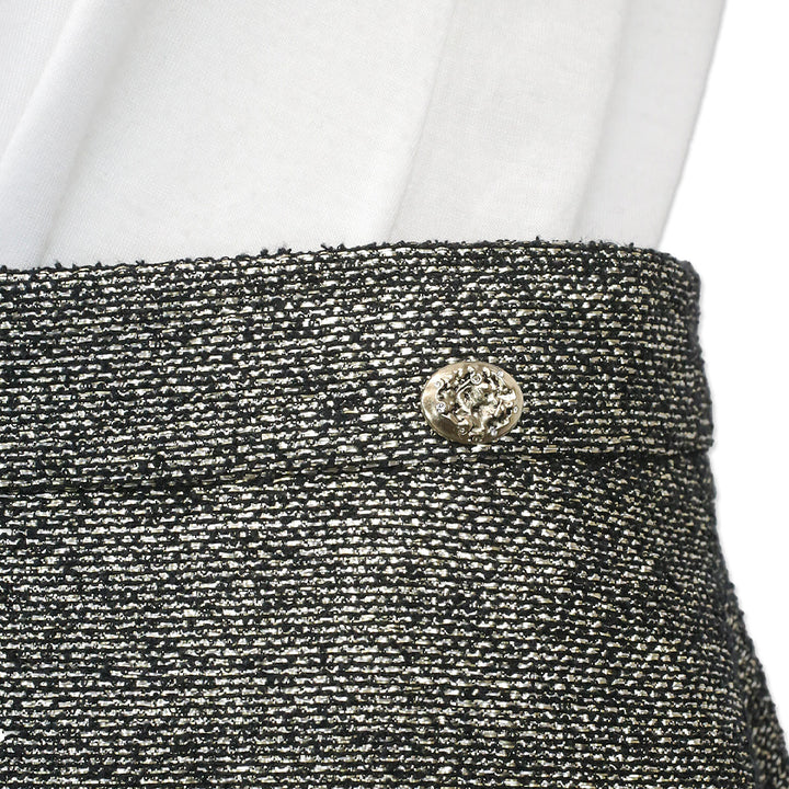 Chanel Metallic Gold Tweed Midi Skirt