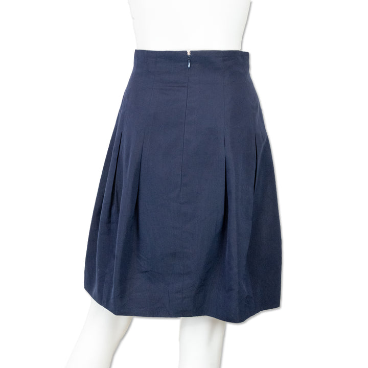 Chanel Mid Rise Navy Pleated Midi Skirt