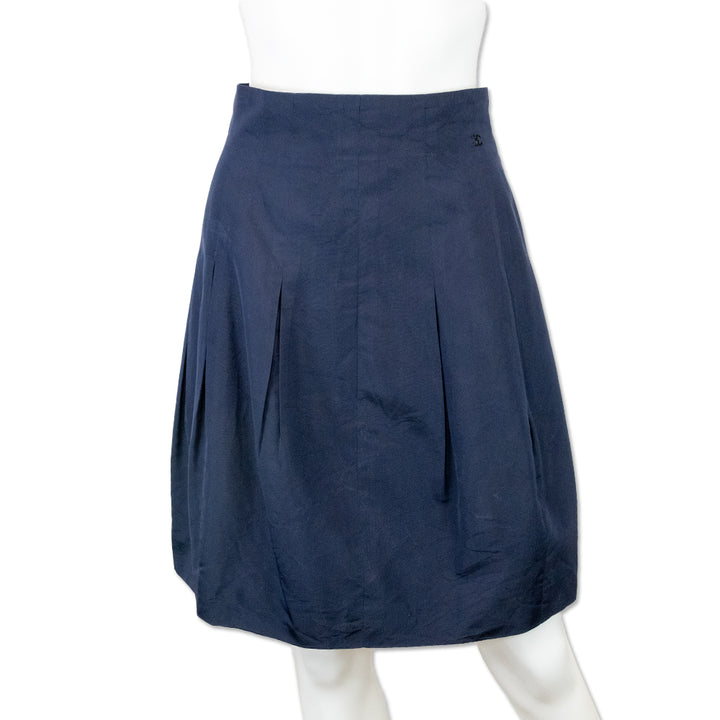 Chanel Mid Rise Navy Pleated Midi Skirt