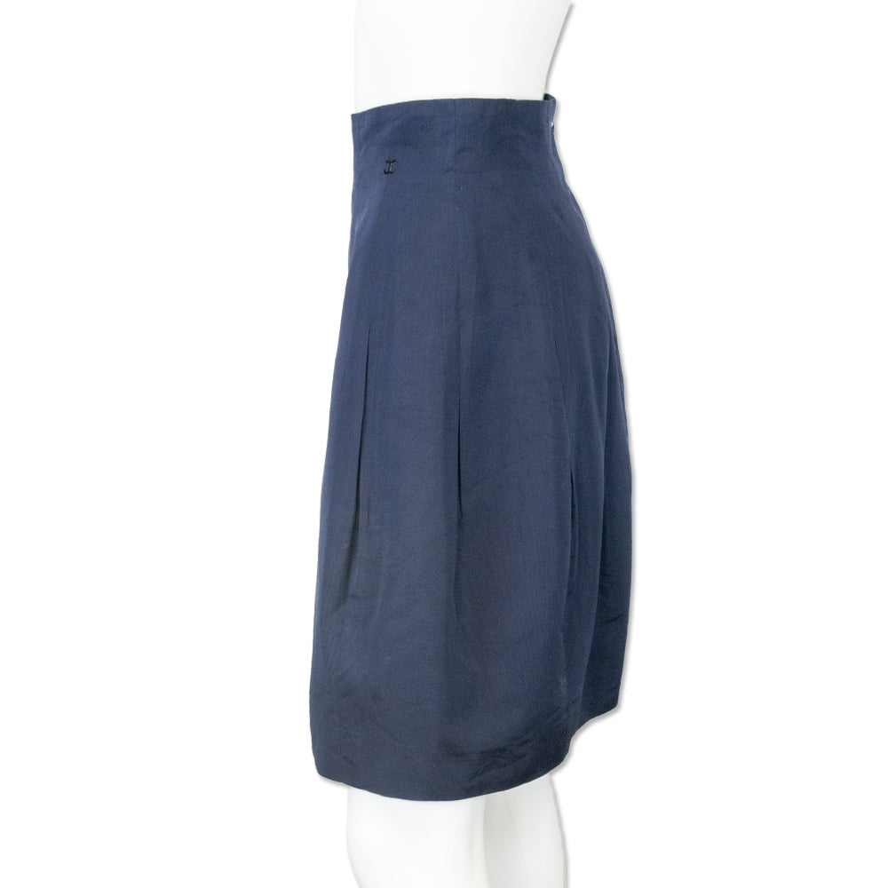 Chanel Mid Rise Navy Pleated Midi Skirt