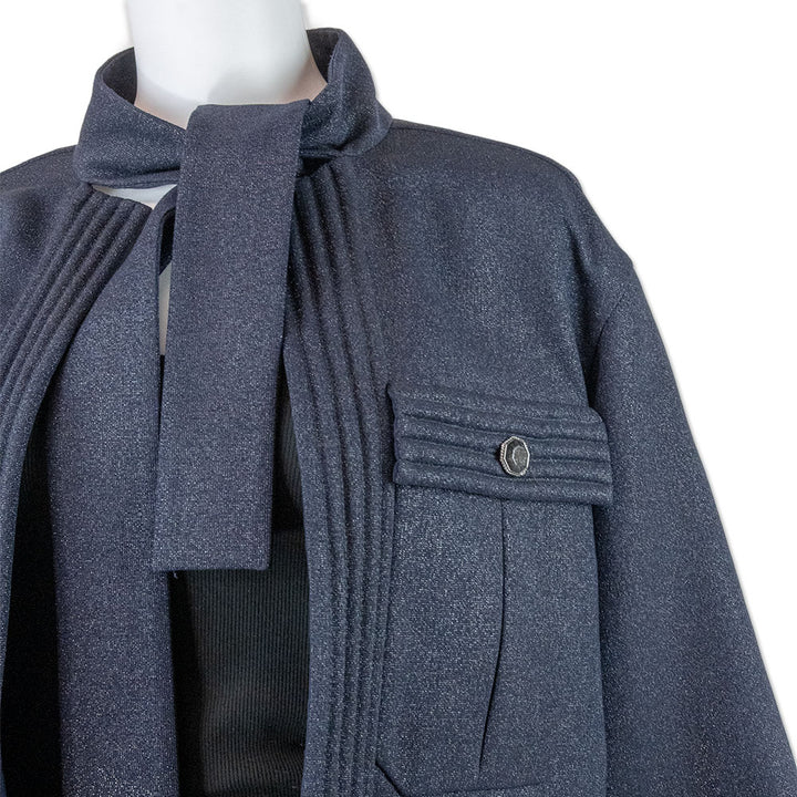 Chanel Navy Blue 3/4 Sleeve Jacket with Oversized Front Pockets