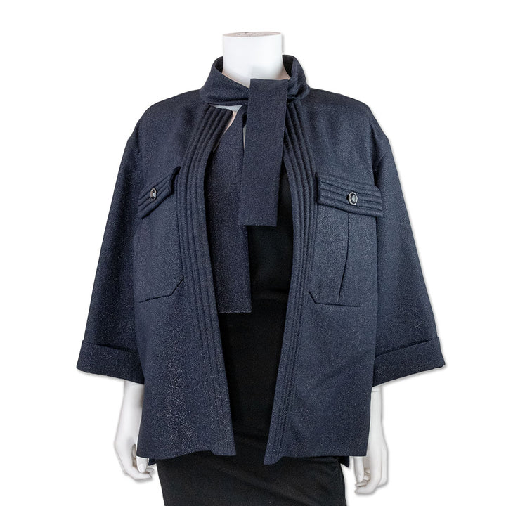 Chanel Navy Blue 3/4 Sleeve Jacket with Oversized Front Pockets